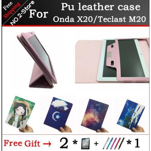 Fashion Printing PU Leather Protective Shell Stand Cover Onda X20/Teclast M20 10.1inch tablet case+ Stylus +2 Screen Protectors