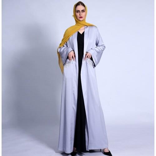 Muslim Women Long Robe Solid Ramadan Solid Color Wide Cuff Satin Cardigan with Fringe Worship The Middle Eastern Robe Women New