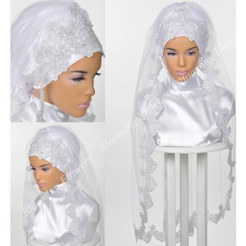 Muslim Wedding Bridal Hijab 2019 Lace Voile Khimar Islamic Nikkah Voile Mariage Veils One-Layer Fingertip Length Designer