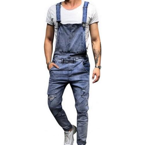 Retro Summer Men Ripped Denim Overalls Destroyed Hole Long Pants Jeans Mens Clothing 2021 cowboy men комбинезон мужской