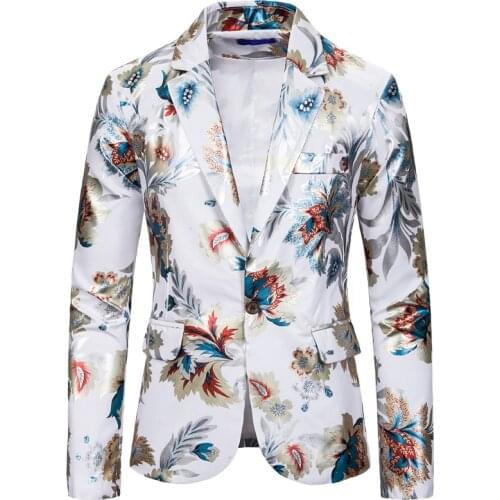 Mens white high-end one-button suit color bronzing printing suit dress costume/ blazer jacket men / 2021 man blazer