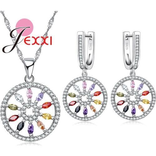 Free Shipping Elegant Woman Jewelry Set Clear Stone 925 Sterling Silver Necklace Earrings Austrian Crystal