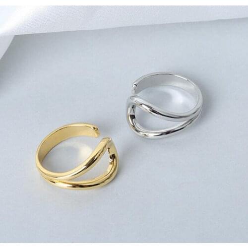 Real 925 Sterling Silver Ring Geometric Irregular Hollow Cross Water Drop Shape Adjustable Ring For Women Fine Jewelry