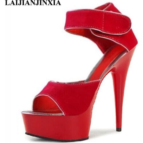 New Hot Red Party 15cm High Heel Dancing Sandals Open Toe Women Dress Summer Pole Dance Shoes