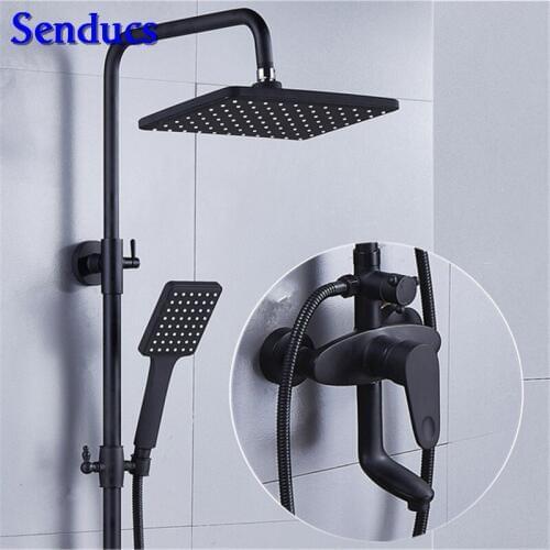 Senducs Intelligent Bathroom Black Shower Set Newly Design Brass Bathroom Shower Faucet Quality Copper Bath Black Shower System