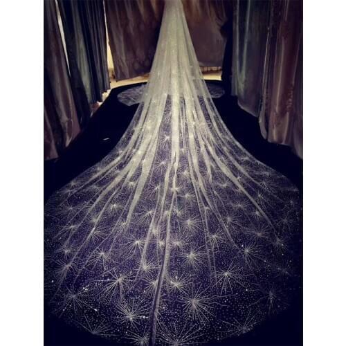 3M One-Layer Edge White Trailing Wedding Veil Spray Glitter Rhinestone Cut Trim luxury starry sky Cathedral Wedding Accessories