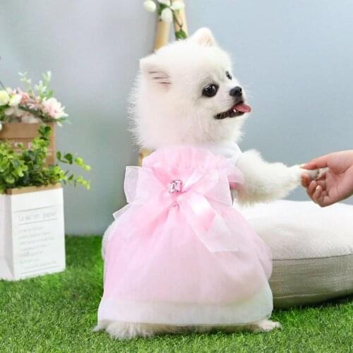 Teddy Wedding Skirt Bow-knot Decor Round Neck Polyester Adorable Pet Summer Dress Party Dogs accessories для собак