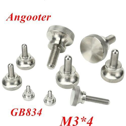 50pcs GB834 M3*4 Stainless steel Round Head Knurled Thumb Screw Hand Tighten Curtain Wall Glass Lock Screws Adjustable Screws