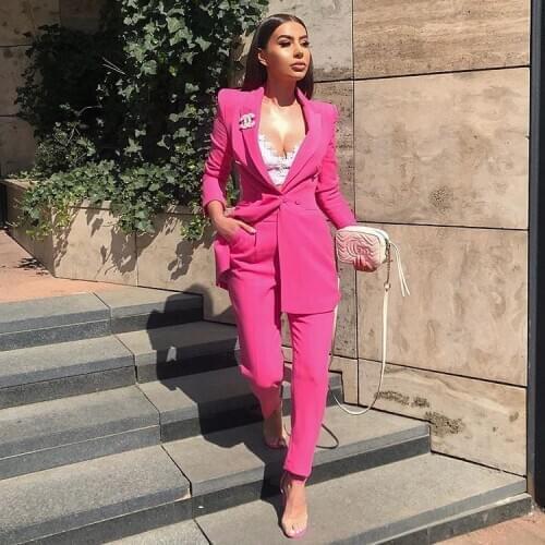 Hot Pink Single Breasted New Design Formal Womens Suit For Work Slim Fit Fashion Casual Plus Size Jacket Blazer Pants