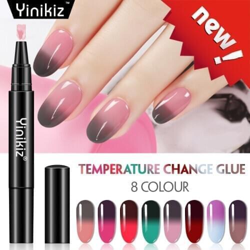 Yinikiz 8 Colors Temperature Gel Polish Pen Thermal Change Color Pencil Nail Gel Varnish Soak Off UV Chameleon Gel Lacquer