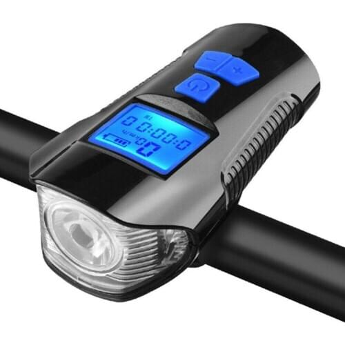 USB Charging LCD Bicycle Light with Stopwatch Speaker Waterproof LED Bike Headlight Horn Speed Meter LCD Screen Cycling Lamp Set