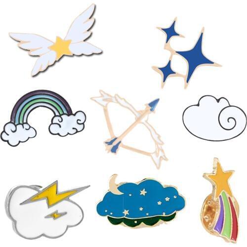 Cartoon Women Kpop Brooches Enamel Hijab Pins Bow Arrow Stars Clouds Button Clothes Lapel Pin Bag Badge Kids Jewelry Accessories