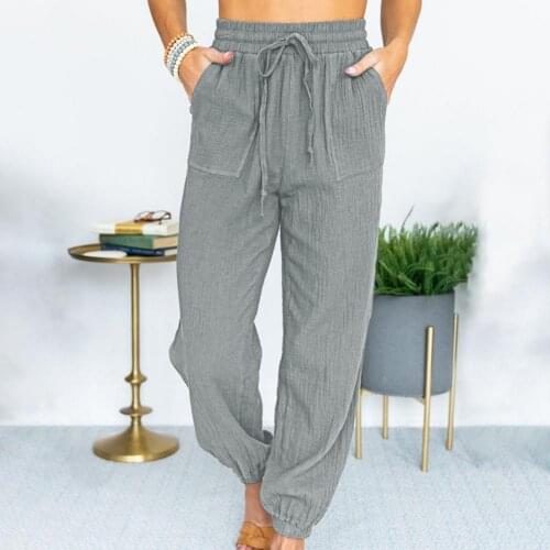 Lady Sports Pants Fashion Casual Female Trousers Solid Color Women Pants Trousers With Pocket Belted Elastic Ladies Long Pants