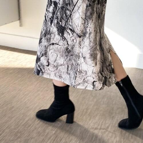 2020 Autumn Suede Ankle Boots Women High Heel Side Zipper High Top Heel Short Square Head Thick Heel Size 33-42