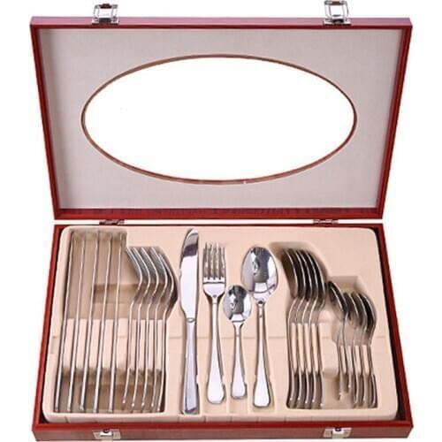 24Pcs Silver Cutlery Set Reusable Utensil Kit Stainless Cutlery Spoon Fork Knife Travel Utensil Set Tableware Christmas Dinnerwa