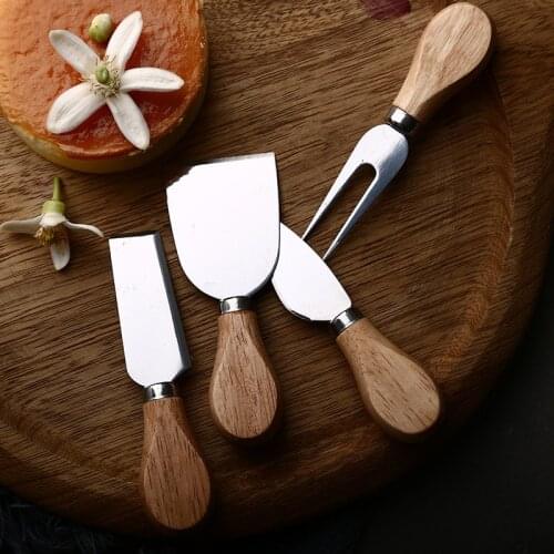 4Pcs/Set Wood Handle Cheese Cutter Stainless Steel Mini Knife Slicer Kit Spatula ForK Shovel Home Kitchen Useful Cooking Tools