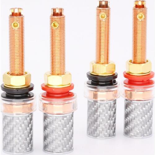 4pcs Carbon Fiber pure copper plated Speaker Amplifier Terminal Binding Post Long HI END Grade