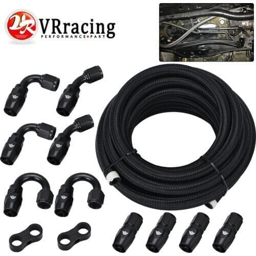 5Meter 6AN AN6 & Stainless Steel Braide Oil Fuel Hose Line +AN6 Hose End Ftting Adapter Oil Hose Kit With Clamps