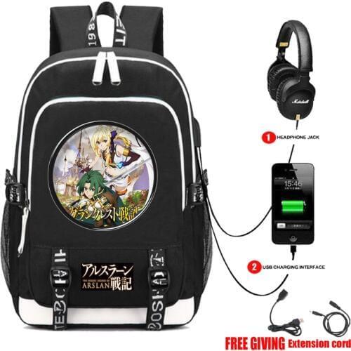 Anime Record of Grancrest War backpack USB Charging Headphone Jack teenagers Men travel bag student book Bags backpack 6 style