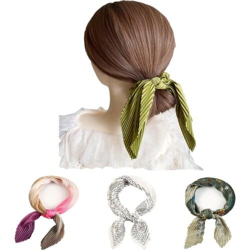 AMYO Satin Silk Scarf Women Folds Neckerchief Summer Fashion Headband for Girls 70cm Bandana