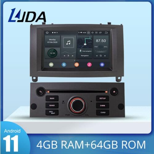 LJDA 1 Din Octa Cores Auto Radio Android 10.0 Car DVD Player For PEUGEOT 407 GPS Navigation Audio 4G+64G Stereo Multimedia DSP