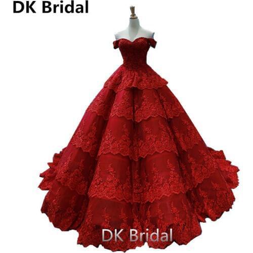 Ball Gown Evening Dress 2019 Off The Shoulder Sweetheart Appliques Red Bridal Dressing Up Wedding Party Dress Vestido De Festa