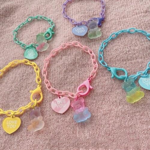 Hip Hop Bracelets Thick Chain European and American Bear Color Pendant Long Choker Bracelets for Women Goth Acrylic Hand Jewelry