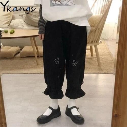 Women Summer Harajuku Embroidery Kawaii Sweatpants Corduroy Pants Streetwear Korean Fashion Aesthetic High Waist Trousers Female