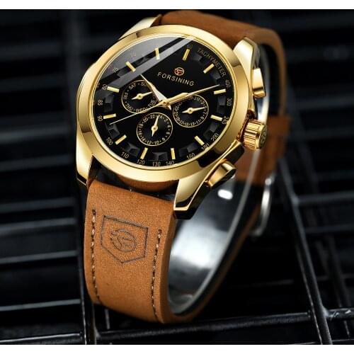 Forsining Leather Strap Automatic Mechanical Men Wrist Watch Business Week Calendar Dispaly Waterproof Watches reloj hombre