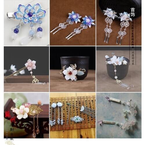 Czech Petals Flower Hair Pin Hair Clip Hanfu Cosplay Hair Accessory for TV Play or Photography Chinese Hair Jewelry