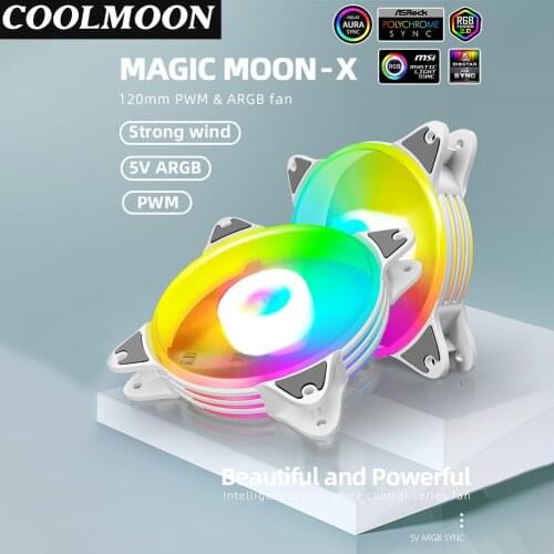 COOLMOON 12cm 5V PWM PC Case Cooling Fan Addressable ARGB CPU Radiator Heatsink for Desktop Chassis with RGB Controller