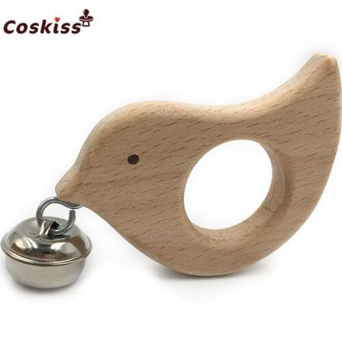 Baby Teether Bells Beech Wooden Bird Natural Handmade Wooden Teether DIY Eco-Friendly Safe Newborns Enlightenment Toys