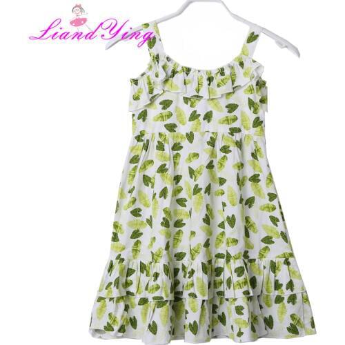 Girls Dress 2020 European And American Style Children Sleeveless Flore Banana Leaf Printed Princess Dress 2-12Y Baby Kids Dress