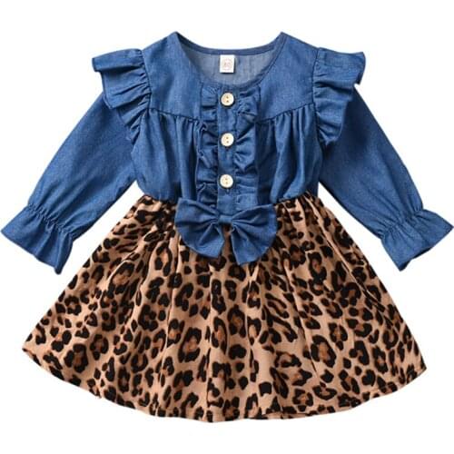 Girls New Dress Spring and Autumn Baby Girls Clothing Fashion Leopard Patchwork Long Sleeve Tutu Dresses For Kids 1-6 Years
