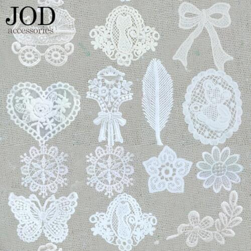 JOD Collar Clothes Patches Lace Applique Skirt Sew on Stickers Decoration Applications Tablecloth White Butterfly Flower