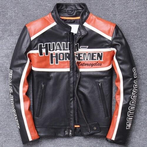 Man Head Layer Cowhide Clothing Self-cultivation Short Fund Halley Cycling Locomotive Clothes Stand Lead Genuine Leather