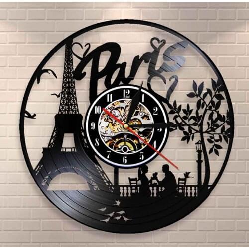 France Skyline Vinyl Record Wall Clock Paris Eiffel Tower Wall Decor Paris City Of Love Tourist Gift Living Room Wall Clock