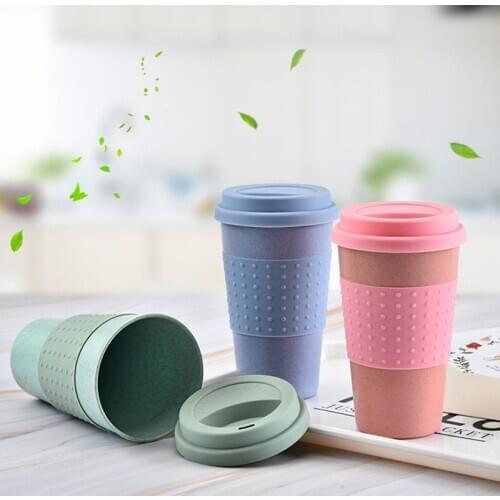 New Plastic Wheat Straw Travel Coffee Mugs Water Tea Cup With Travel Lid Easy To Go Portable For Outdoor Camping Hiking Picnic