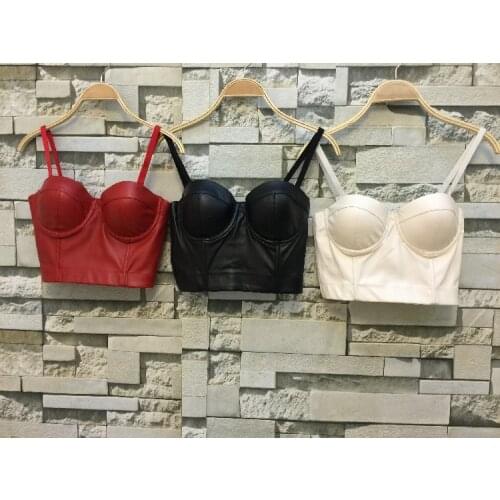 P164 Good Quality Cool Black PU leather Bralet Womens Bustier Bra Night Club Party Cropped Tube Top