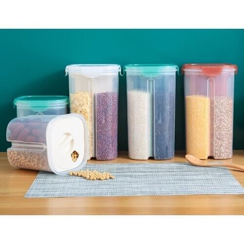 Plastic Container Storage Kitchen Food Storage Container Separator Box Cans Jar with Cover Rotatable Large Capacity Jars R2021