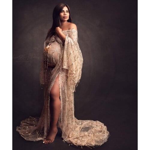 Sequent Dress Maternity Robe Kaftan Photo Shoot Baby Shower Boho Evening Party Prom Women Couture for Photography Accessories