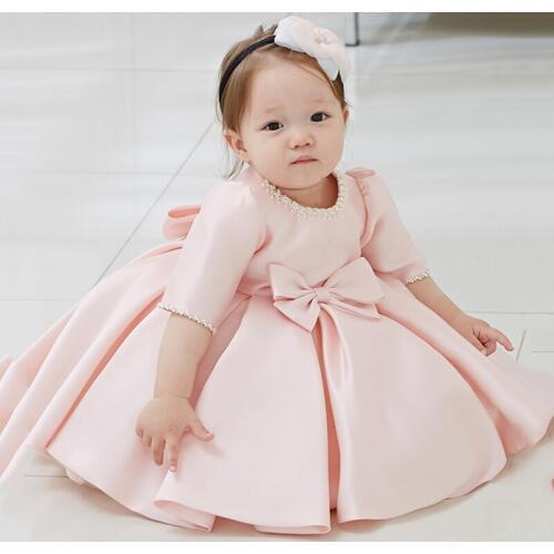 Half Sleeve Baby Girl Christmas New Year Tutu Dress Baptism Clothes 1st Birthday Dress Baby Girl Beads Princess Party Clothes