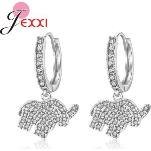Amazing Women/Lady/Girls Fashion African Elephant Drop Earrings 925 Sterling Silver Cubic Zirconia Animal Pendant Earrings