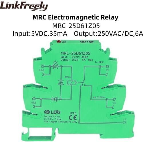 MRC-25D61Z05 PLC Electromagnetic Contact Relay Module 5VDC Coil 6A 250VAC/DC Load LED Signal Indicator Relay Control Voltage 1Z