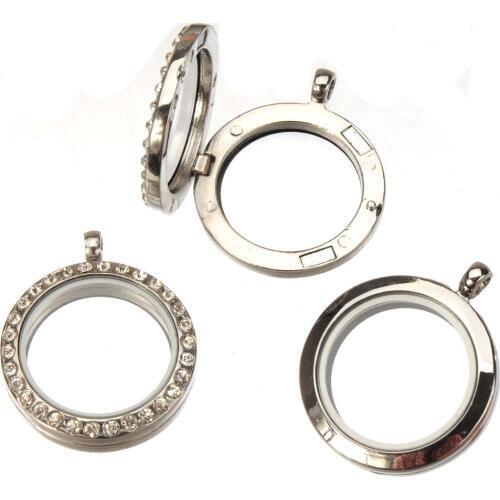 Glass Boxes Pendants Necklaces DIY Charms Creativity Magnetic Case Lucency Round Crystal Metal Jewelry Findings 35mm 1pc