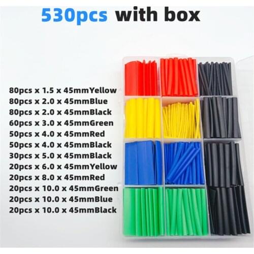 530PCS /Box heat shrinktubing 2:1 electronic DIY kit For Phone/Headphone Charger Insulation Tubing Thermoretractile Sleeves