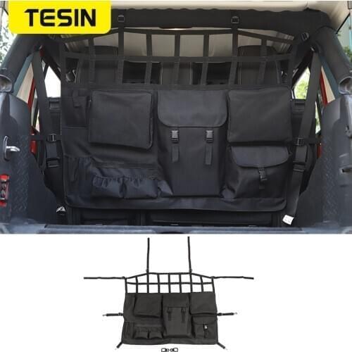 TESIN Car Rear Trunk Seat Back Tools Storage Bag Hanging Nets For Jeep Wrangler JK JL JT 2018 2019 Tidying Accessories