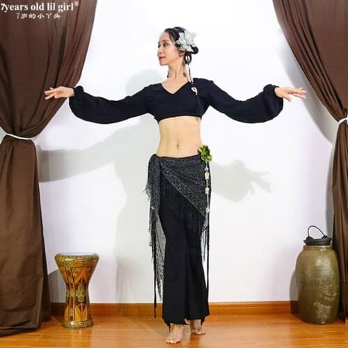 Modal Cotton ATS Tribal Style Belly Dance Tops Sexy V Neck Design Backless Lantern Sleeve Tops for Women DSS01-4
