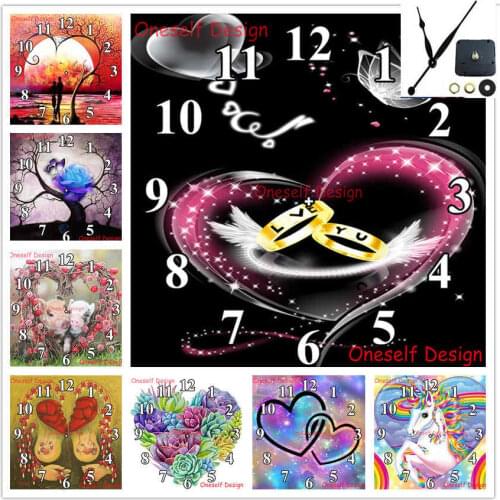 Decortion home diamond mosaic 5d diamond painting with clock diamond embroidery set clock heart rhinestone pictures wall sticker