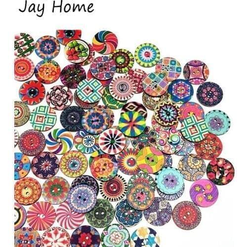 10/30Pcs Vintage Wooden Buttons 2 Holes Flower Painting Round Buttons for Clothes DIY Decorative Buttons DIY Sewing Craft